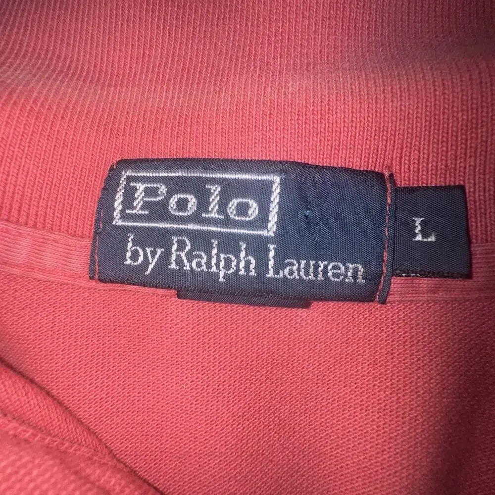 Men’s Polo Ralph Lauren Peach Polo Size Large Navy Pony (A30)